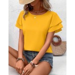 SHEIN LUNE Solid Raglan Sleeve Casual Blouse For Dailywear,Short Sleeve Tops