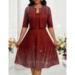 SHEIN Lady Women's Floral Print Sleeveless Dress And Solid Color Jacket Elegant 2-Piece Set Wedding Gender Reveal Funeral Purple Summer