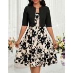 SHEIN Lady Women's Floral Print Sleeveless Dress And Solid Color Jacket Elegant 2-Piece Set Wedding Gender Reveal Funeral Purple Summer