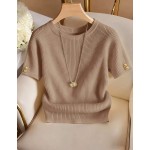 Franclia Elegant Round Neck Knit T-Shirt, Minimalist Fashion Knit T-Shirt, Summer New Arrival