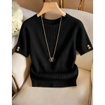 Franclia Elegant Round Neck Knit T-Shirt, Minimalist Fashion Knit T-Shirt, Summer New Arrival