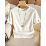 Franclia Elegant Round Neck Knit T-Shirt, Minimalist Fashion Knit T-Shirt, Summer New Arrival