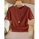 Franclia Elegant Round Neck Knit T-Shirt, Minimalist Fashion Knit T-Shirt, Summer New Arrival