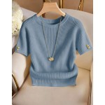 Franclia Elegant Round Neck Knit T-Shirt, Minimalist Fashion Knit T-Shirt, Summer New Arrival