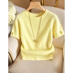 Franclia Elegant Round Neck Knit T-Shirt, Minimalist Fashion Knit T-Shirt, Summer New Arrival