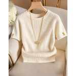 Franclia Elegant Round Neck Knit T-Shirt, Minimalist Fashion Knit T-Shirt, Summer New Arrival