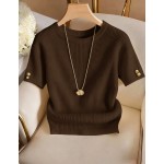 Franclia Elegant Round Neck Knit T-Shirt, Minimalist Fashion Knit T-Shirt, Summer New Arrival