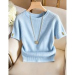 Franclia Elegant Round Neck Knit T-Shirt, Minimalist Fashion Knit T-Shirt, Summer New Arrival
