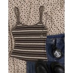 Attitoon Women's Casual Sexy Spaghetti Strap Fitted Tank Top, Black & Gray Striped Collegiate Back To School Graphic, Casual Minimalist Sporty Streetwear Versatile Party Gathering