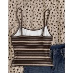 Attitoon Women's Casual Sexy Spaghetti Strap Fitted Tank Top, Black & Gray Striped Collegiate Back To School Graphic, Casual Minimalist Sporty Streetwear Versatile Party Gathering