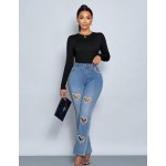 SHEIN LUNE Solid Color Casual Comfortable Versatile Long Sleeve T-Shirt For Women Fall Cloth For Women