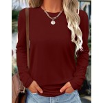 SHEIN LUNE Solid Color Casual Comfortable Versatile Long Sleeve T-Shirt For Women Fall Cloth For Women