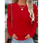 SHEIN LUNE Solid Color Casual Comfortable Versatile Long Sleeve T-Shirt For Women Fall Cloth For Women