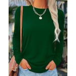 SHEIN LUNE Solid Color Casual Comfortable Versatile Long Sleeve T-Shirt For Women Fall Cloth For Women
