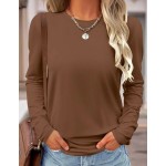 SHEIN LUNE Solid Color Casual Comfortable Versatile Long Sleeve T-Shirt For Women Fall Cloth For Women