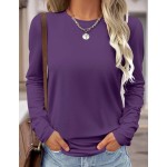 SHEIN LUNE Solid Color Casual Comfortable Versatile Long Sleeve T-Shirt For Women Fall Cloth For Women