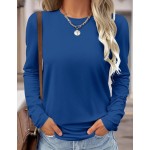SHEIN LUNE Solid Color Casual Comfortable Versatile Long Sleeve T-Shirt For Women Fall Cloth For Women