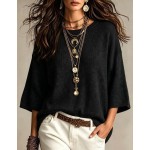 SHEIN Casual Loose Round Neck 3/4 Sleeve Knit Batwing Sleeve ,Green Women Fall Winter Sweater, Going Out Top, Country, Social Blouse, Country Concert Outfit