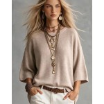 SHEIN Casual Loose Round Neck 3/4 Sleeve Knit Batwing Sleeve ,Green Women Fall Winter Sweater, Going Out Top, Country, Social Blouse, Country Concert Outfit