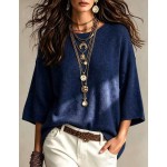 SHEIN Casual Loose Round Neck 3/4 Sleeve Knit Batwing Sleeve ,Green Women Fall Winter Sweater, Going Out Top, Country, Social Blouse, Country Concert Outfit