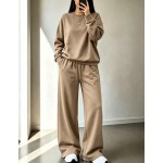 2pcs/Set Falloutfits Women's Sports Outfit, Fashionable Comfortable Solid Color Sweatshirt & Casual Pants, Suitable For Autumn/Winter