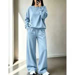 2pcs/Set Falloutfits Women's Sports Outfit, Fashionable Comfortable Solid Color Sweatshirt & Casual Pants, Suitable For Autumn/Winter
