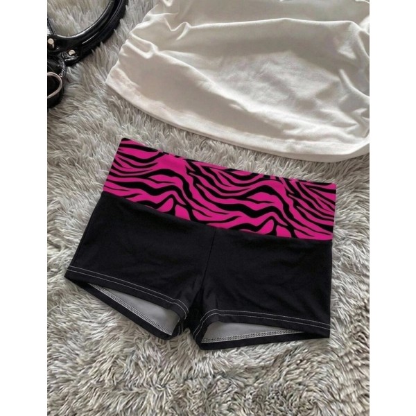 Attitoon Women's Shorts, Patchwork Waist Design, Fuchsia Animal Print Pattern, All-Season Versatile, Suitable For Sports And Streetwear, Chic Minimalist Cool Motorcycle Style, Fash