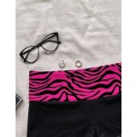 Attitoon Women's Shorts, Patchwork Waist Design, Fuchsia Animal Print Pattern, All-Season Versatile, Suitable For Sports And Streetwear, Chic Minimalist Cool Motorcycle Style, Fash