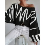 Raffinéva Women's Autumn/Winter Striped Pattern Batwing Sleeve Loose Pullover Sweater