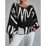 Raffinéva Women's Autumn/Winter Striped Pattern Batwing Sleeve Loose Pullover Sweater