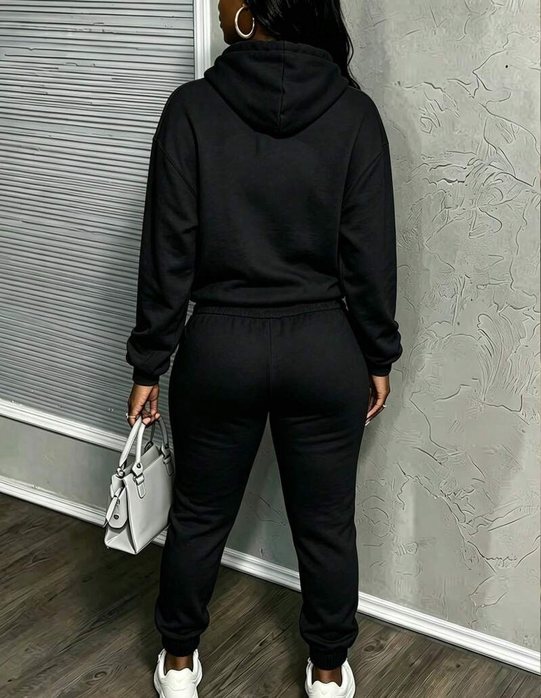 Womens Y2K Letter GraphicPrint Set, Casual Hooded Sweatshirt & Sweatpant,Fall Clothes For Women,Pant Suit Set Women,Conjunto De Dos Piezas Mujer