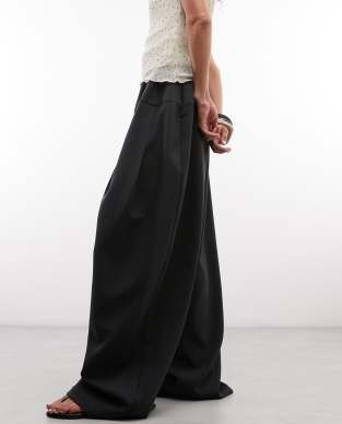 ASOS DESIGN Tailored snatch waist wide leg pant in black