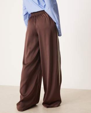 adidas Originals Adicolor satin wide leg track pants in brown