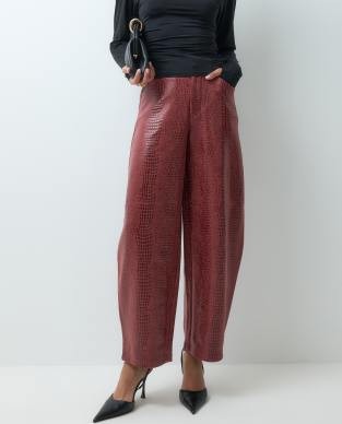 ASOS DESIGN leather look croc effect barrel pants in red