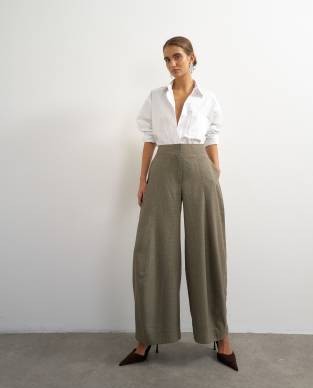 Topshop wide leg flowing trouser in taupe heather