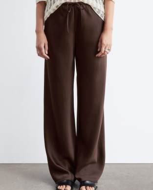 & Other Stories wide leg satin pants in chocolate brown