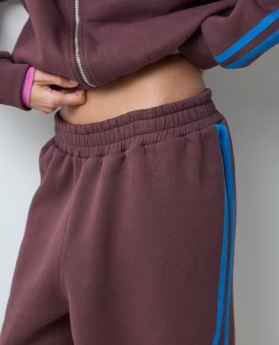 ASOS DESIGN wide leg stripe detail track pant set in brown with blue stripe