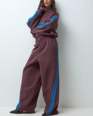 ASOS DESIGN wide leg stripe detail track pant set in brown with blue stripe