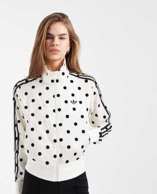adidas Originals Firebird polka dot track top in off white and black