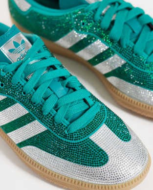 adidas Originals Samba OG sneakers in green and silver rhinestone