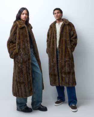 Reclaimed Vintage unisex faux fur maxi coat in brown texture