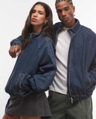 COLLUSION unisex oversized track denim jacket in grunge wash