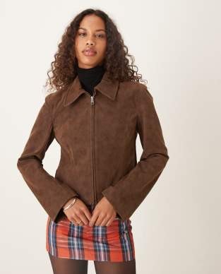 Free People river faux suede jacket in brown