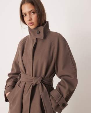 ASOS DESIGN funnel neck longline formal trench coat in mushroom