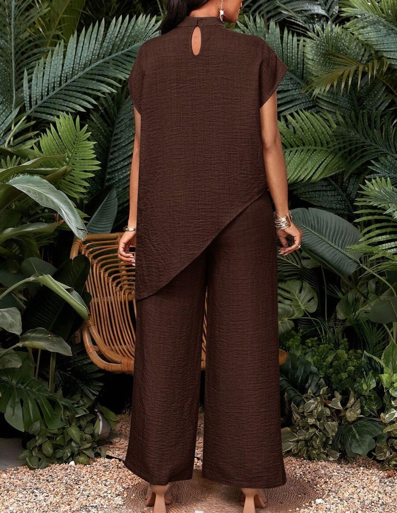SHEIN Lady 女式纯色简约短袖上衣和裤子两件套