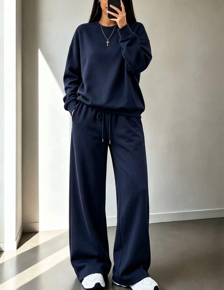 2件組 Falloutfits 女款運動套裝,時尚舒適純色運動衫與休閒長褲,適合秋冬穿著