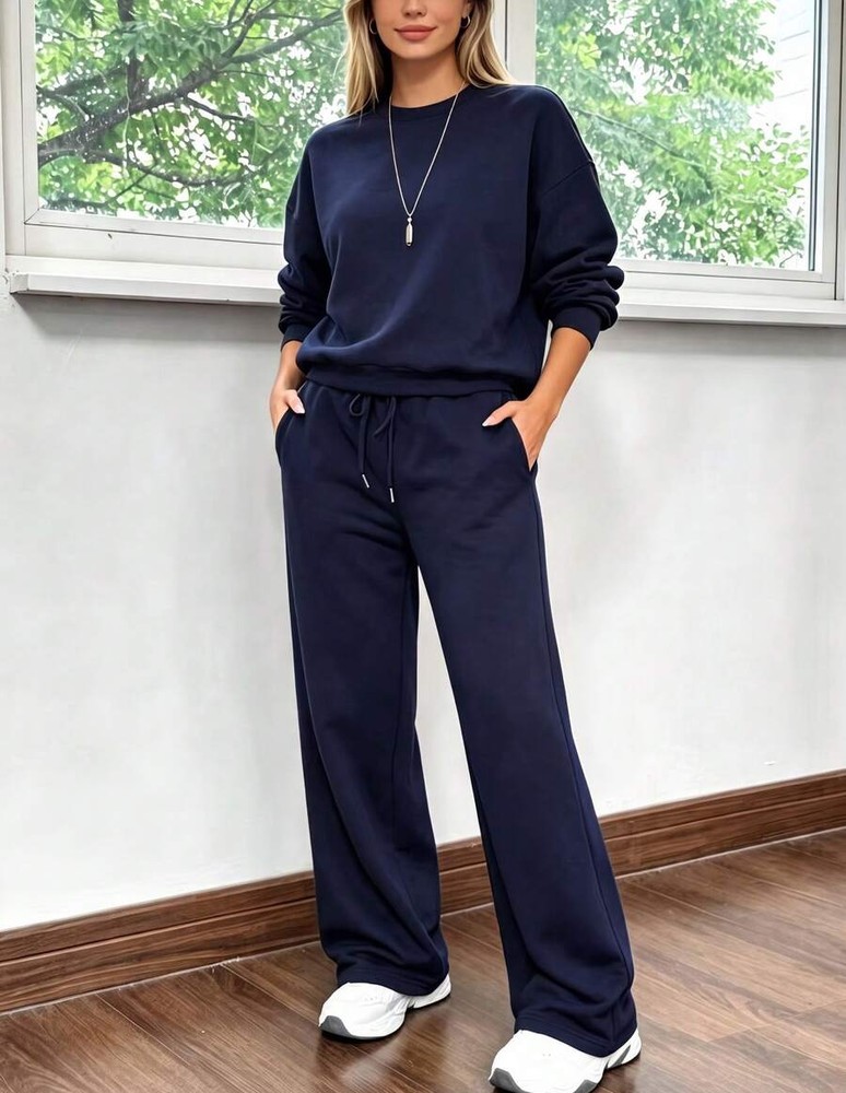 2件組 Falloutfits 女款運動套裝,時尚舒適純色運動衫與休閒長褲,適合秋冬穿著